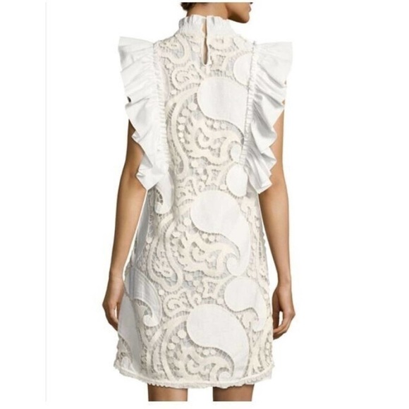 K1. See by Chloe White Ruffle Smocked Lace Dress Paisley Ruffle - Picture 3 of 11